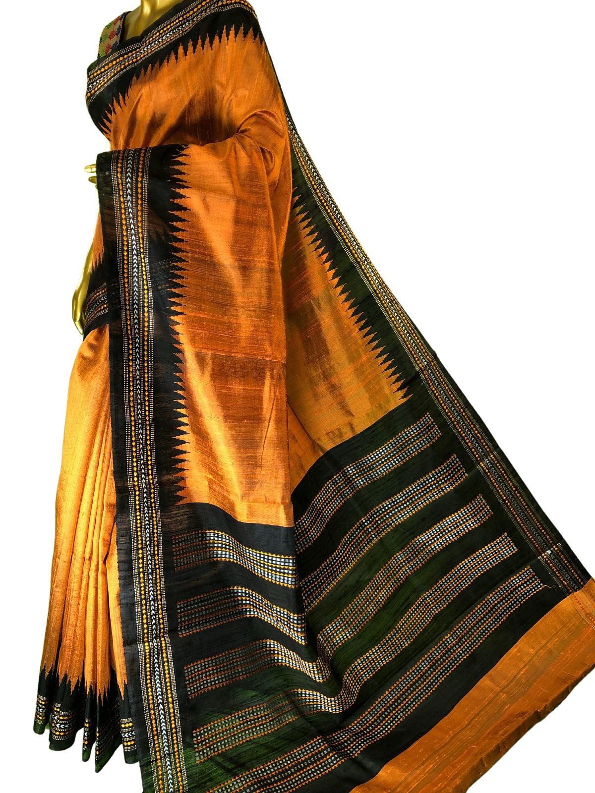 Mastya kachhap Orange Black Bomkai Silk Saree- Odisha Handloom Sarees,Sambalpuri  Silk saree | BigRayn.com